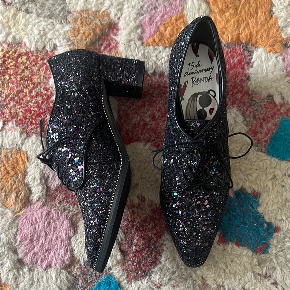 Women's Japanese Glitter Lace-Up Shoes - Black